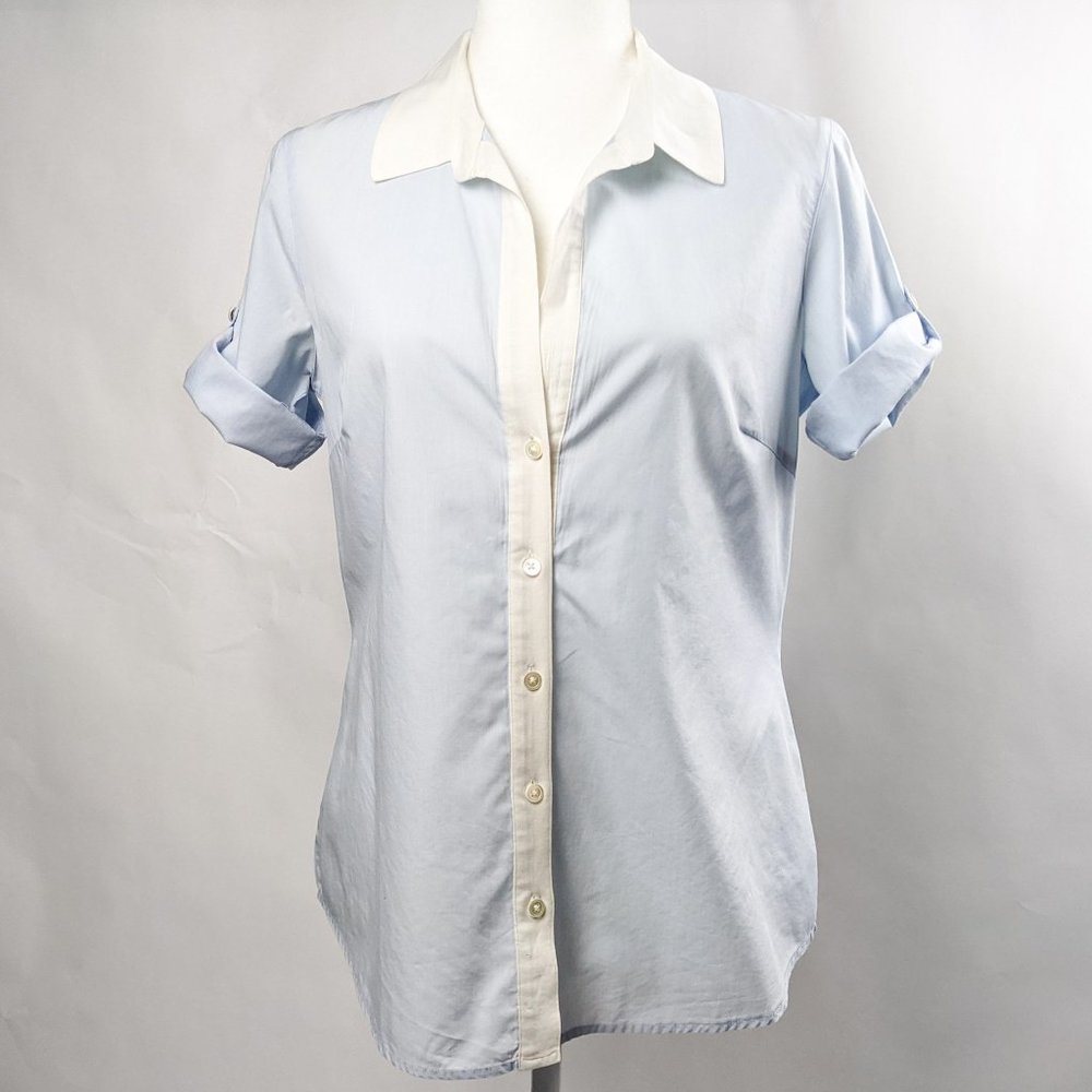 James Perse Two Tone Short Sleeve Button Down Blue